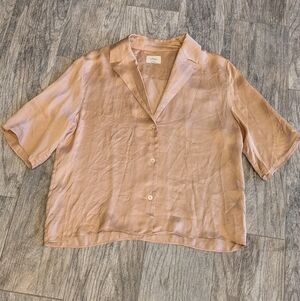 Aritzia Wilfred Beso Button Down Blouse Satin Finish Gold XS